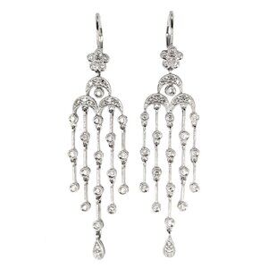 Vintage 14kt White Gold Diamond Chandelier Dangle Earrings 1.00 CTTW